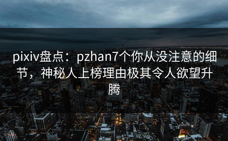 pixiv盘点:pzhan7个你从没注意的细节,神秘人上榜理由极其令人欲望升腾